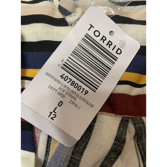 Torrid Harper Rayon 3/4 Sleeve Pullover Top Women 0 / Large Striped Retro Blouse - Picture 3 of 10